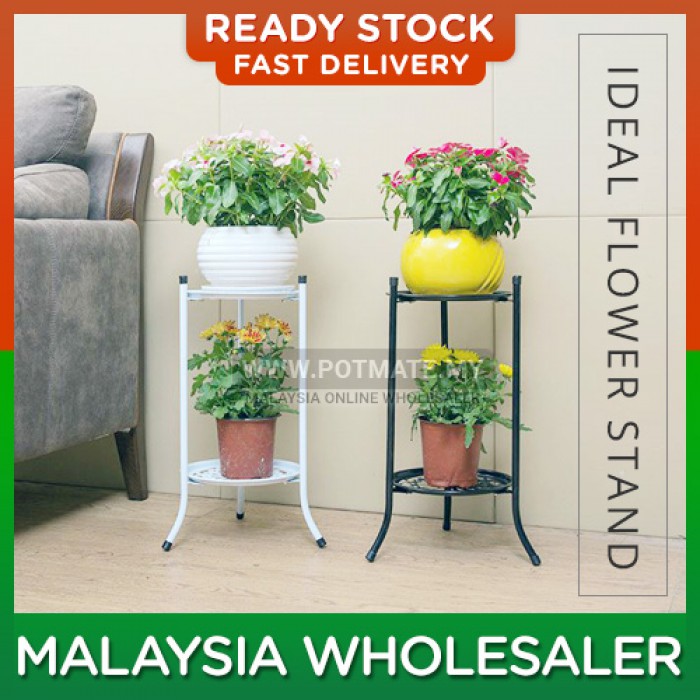 Double layer Flower Stand black & white Floor Rack Balcony Flower Pot