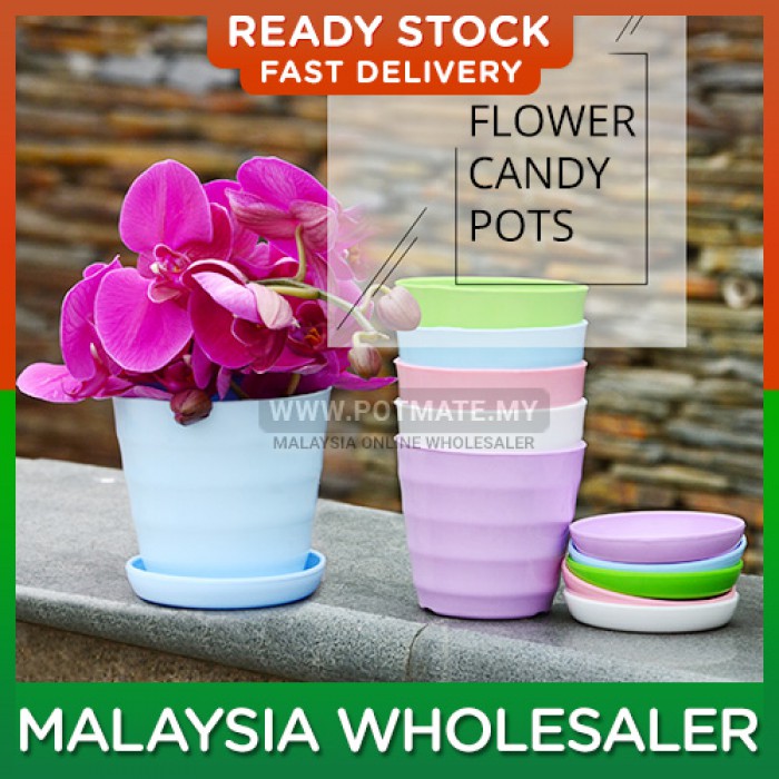 Thick Resin Plastic Flower Candy Color Pot Ceramic Color Round Imitation Succulent Flower Pot With Saucers Trays