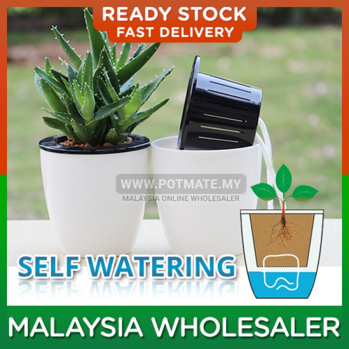 12cm - Self Watering Pot with Automatic imitation Porcelain Water Absorption Plastic Pots Home Decor