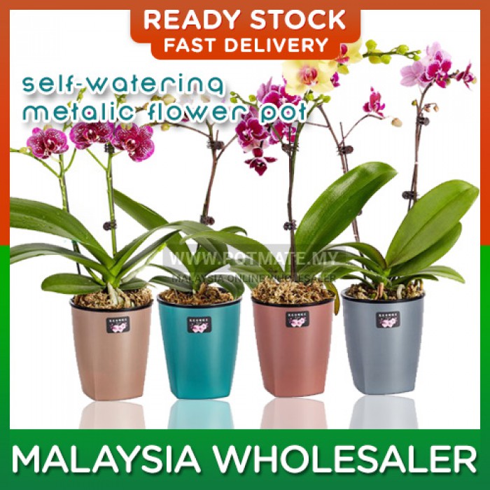 (9cm) - Self-Watering Shining Metallic Flower Pot Color Pasu Bunga Simulated Metal Indoor Balcony Home Décor