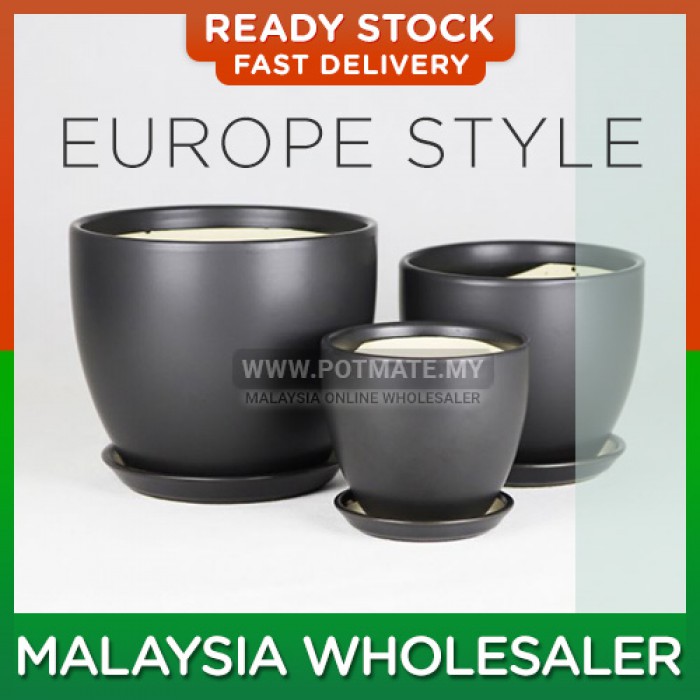 (Medium) - Europe Style Matte Black Flower Pot Green Home Flower Pot Garden Indoor Outdoor Display