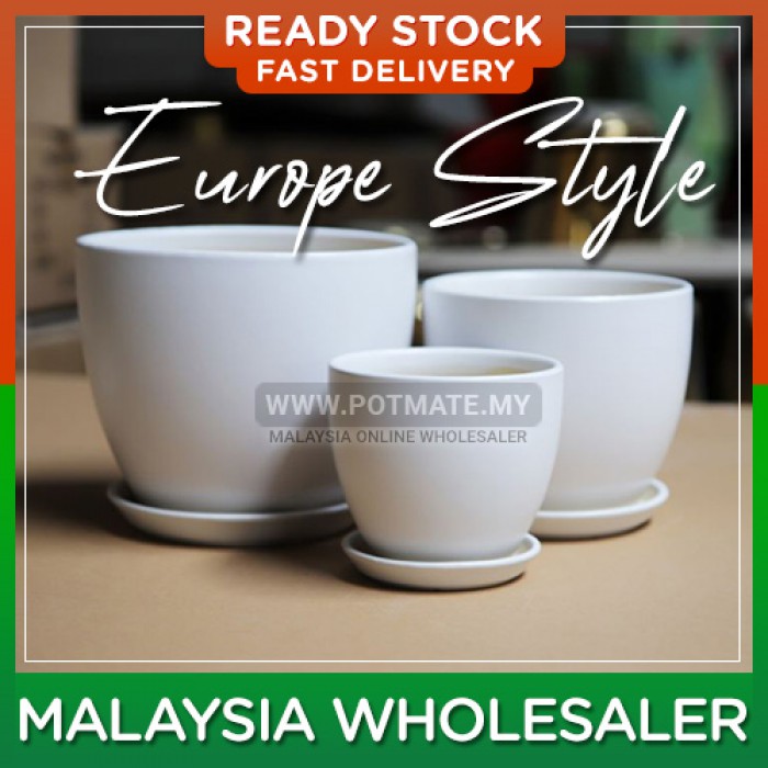 (Large) - Europe Style Matte White Flower Pot Green Home Flower Pot Garden Indoor Outdoor Display