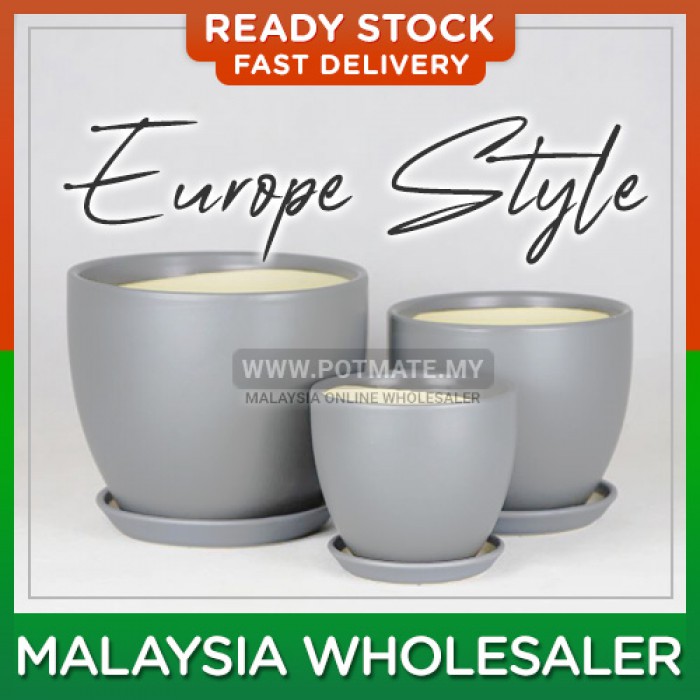 (Large) - Europe Style Grey Flower Pot Green Home Flower Pot Garden Indoor Outdoor Display