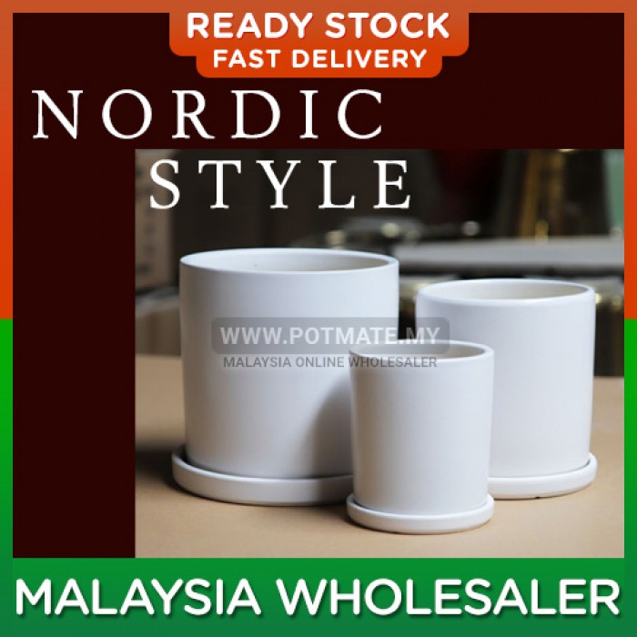 (Big) - Solid White Nordic Style Modern Color Ceramic Simplicity Minimalism Flower Pot Vase Home Garden Indoor Outdoor