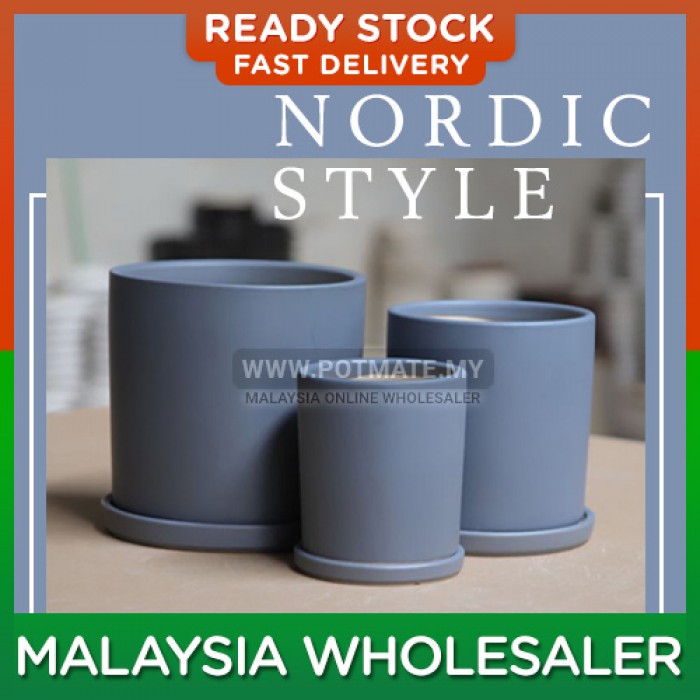 (Medium) - Solid Grey Nordic Style Modern Color Ceramic Simplicity Minimalism Flower Pot Vase Home Garden Indoor Outdoor