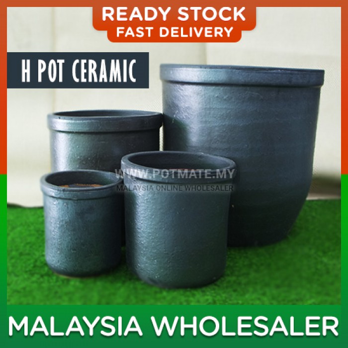 38cm - H Pot Black Ceramic Shape Flower Pot Indoor Outdoor Garden Landscape Decoration
