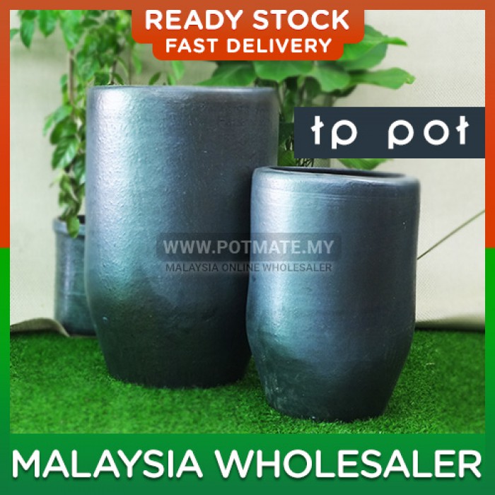 37cm - TP Black U Ceramic Shape Flower Pot Indoor Outdoor Garden Landscape Decoration