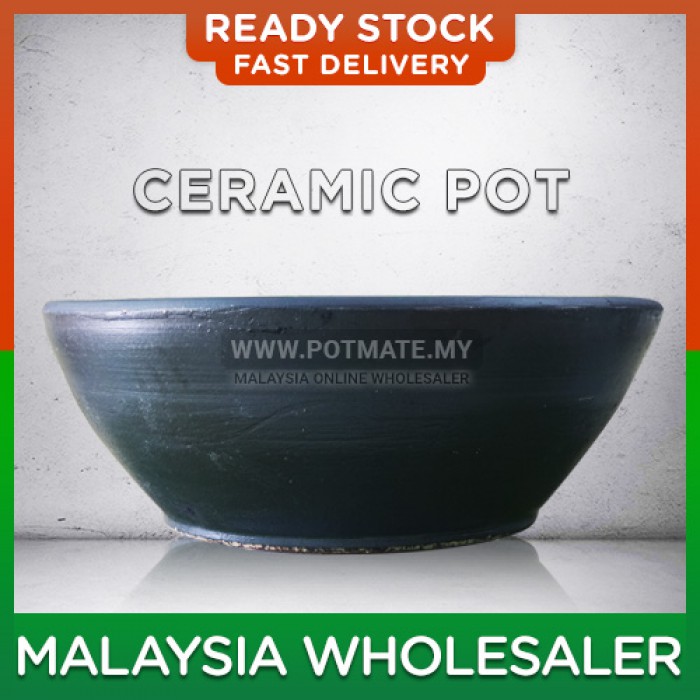 LKU Pot Ceramic Black Bowl Shape Flower Pot Indoor Outdoor Garden Landscape Decoration
