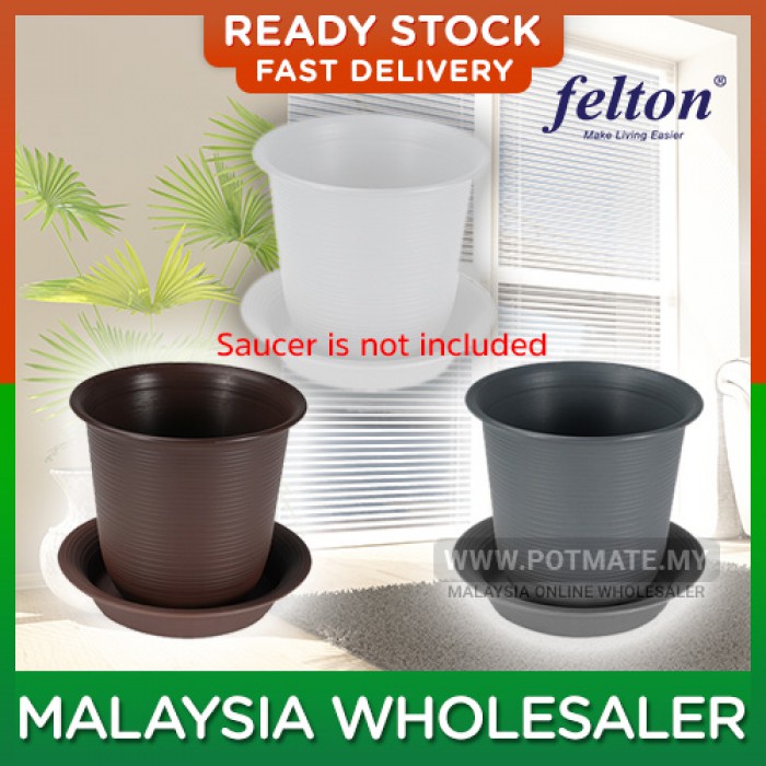 14cm (bottom 7cm) -  Felton Round Pot 2459 Flower Plant Plastic Modern Design Home Garden Indoor Outdoor Pasu Bunga